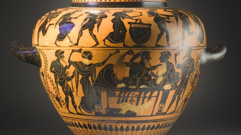 Ancient Greek krater depicting banquet