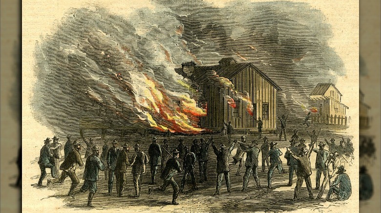 schoolhouse burning during race riot