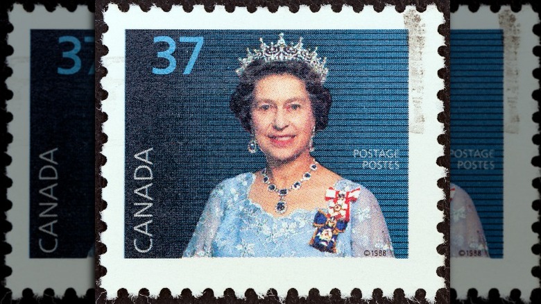 A Canadian stamp with the queen's face