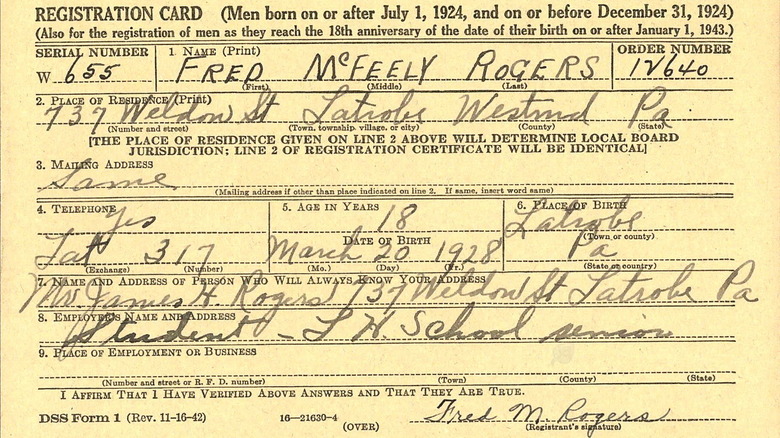 Fred Rogers Army Registration 