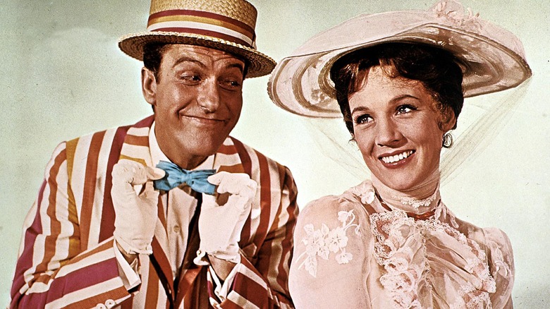 Dick Van Dyke and Julie Andrews in Mary Poppins, both smiling