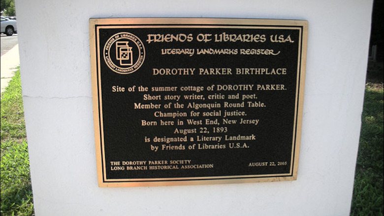 Plaque marking site of Dorothy Parker's birth