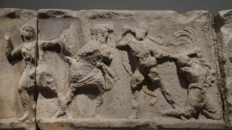 frieze showing scene from greek mythology, on Mausoleum