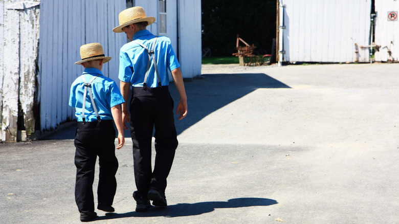 Two Amish boys walking together