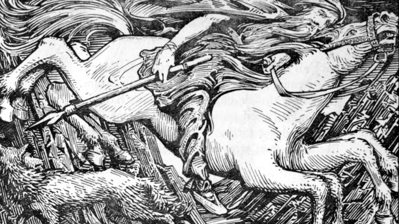 Odin rides to hell on Sleipnir