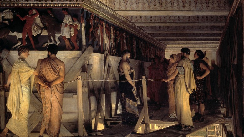 Phidias showing frieze of parthenon to friends