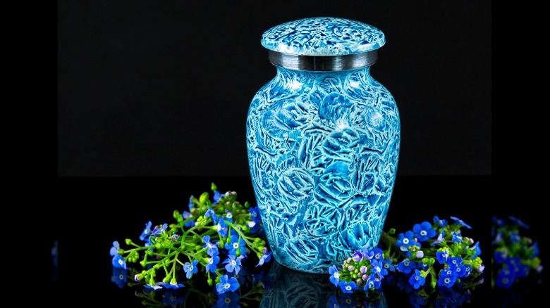 Blue funeral cinerary urn
