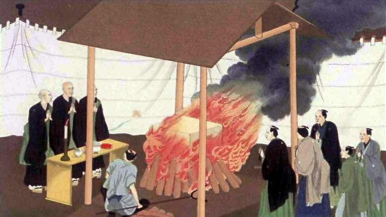 1867 illustration of Japanese cremation