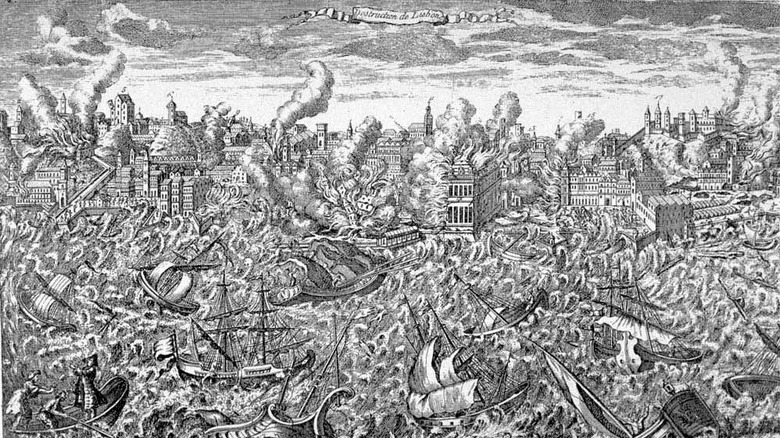 Illustration of Lisbon tsunami aftermath