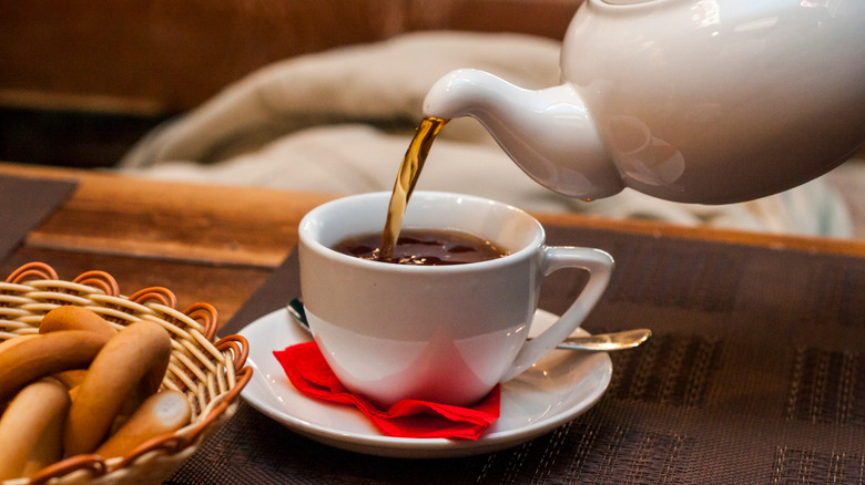 pouring a cup of tea