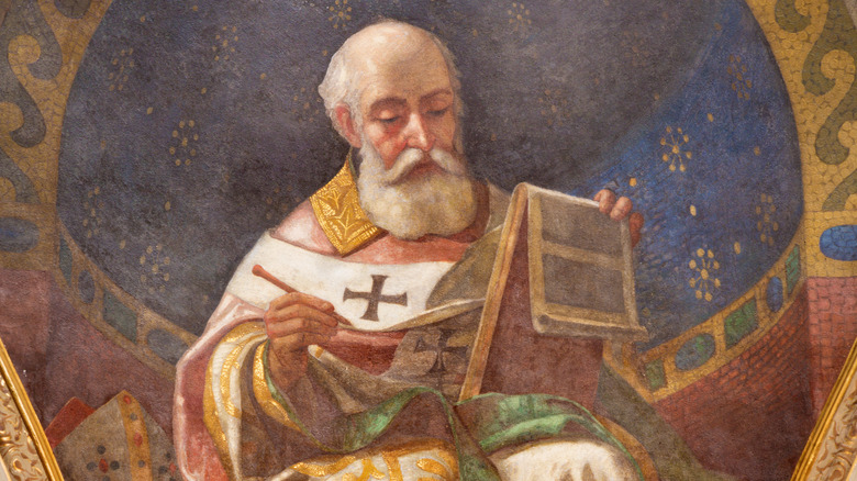 fresco of St. Augustine doctor of the church in cupola of church Basilica Maria Ausiliatrice by Giuseppe Rollini 