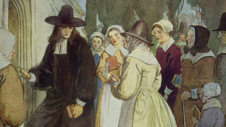Illustration from the Scarlet Letter depicting Puritans