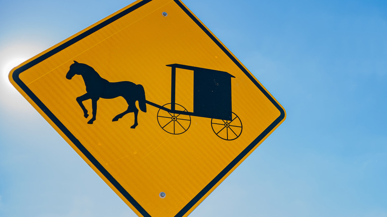 Amish traditional horse and buggy road sign