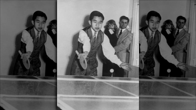Crown Prince Akihito playing table tennis