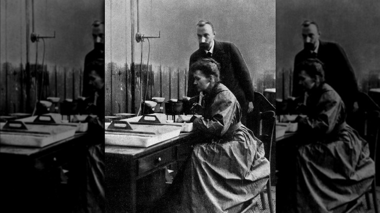 Marie and Pierre Curie working