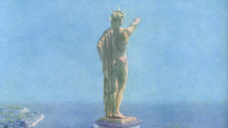 Painting of Colossus of Rhodes from behind
