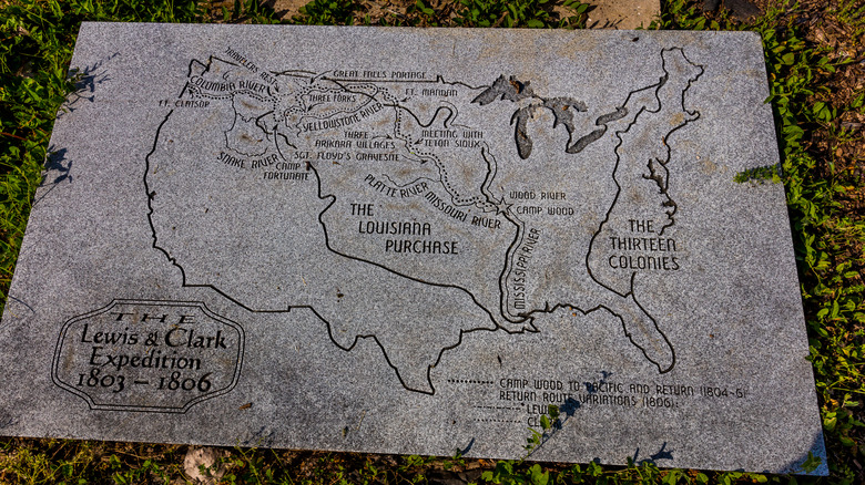 Lewis and Clark expedition map on stone