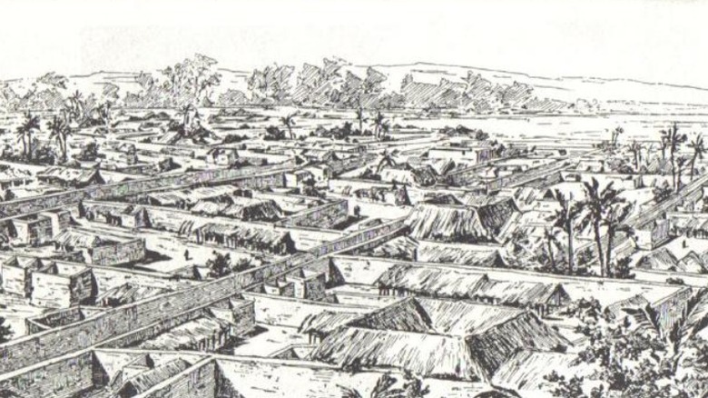 drawing depicting Benin City's walls