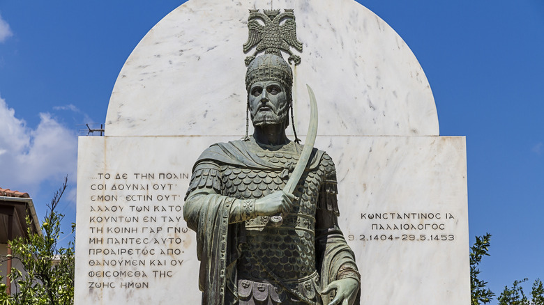 Constantine XI statue under blue sky
