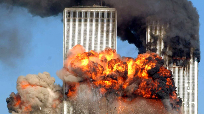 9/11 World Trade Center in smoke and flames