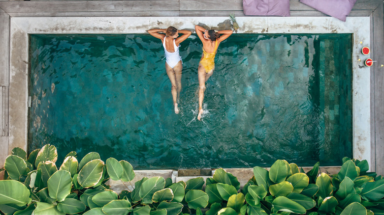 Pool-dwelling cocktail sippers at a tropical resort