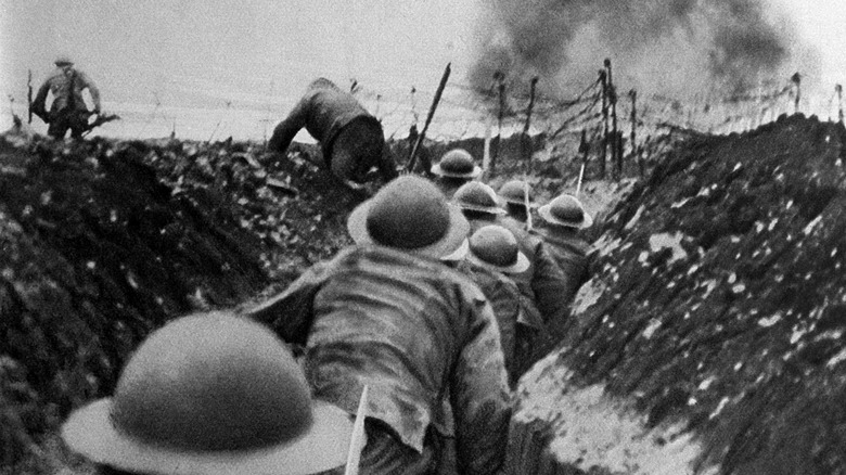 Soldiers in trenches during World War I