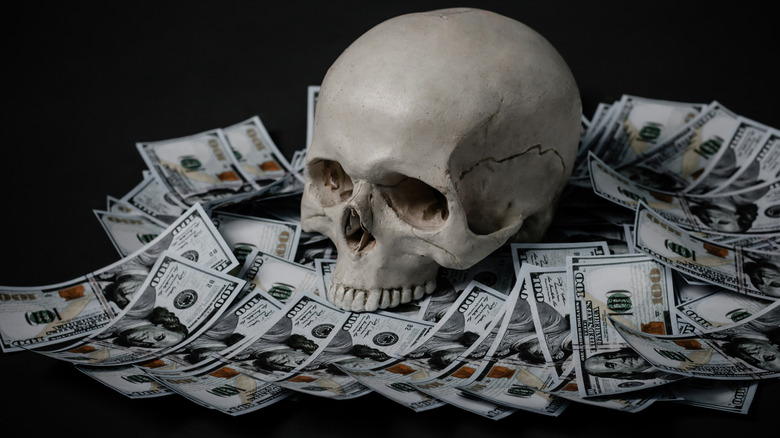 A human skull on money