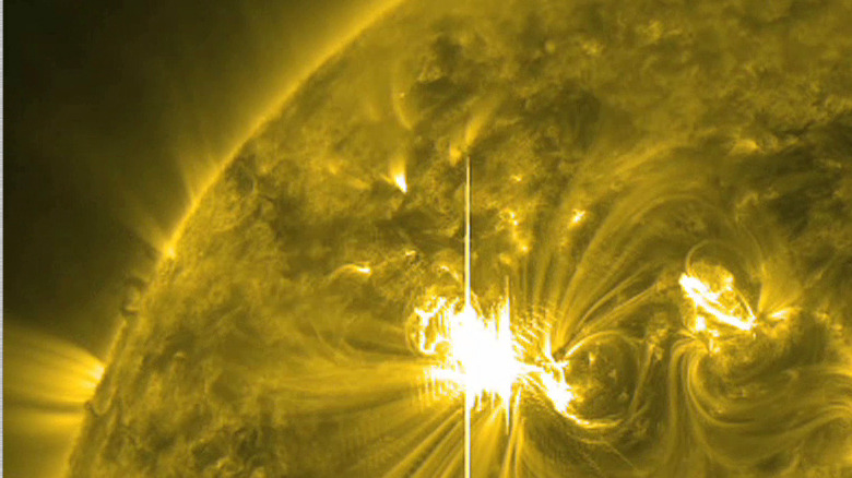 Satellite photo of a solar flare from SOHO
