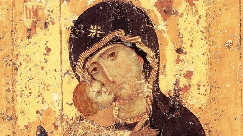 A variation of the Madonna, Mary holding Jesus as a baby 