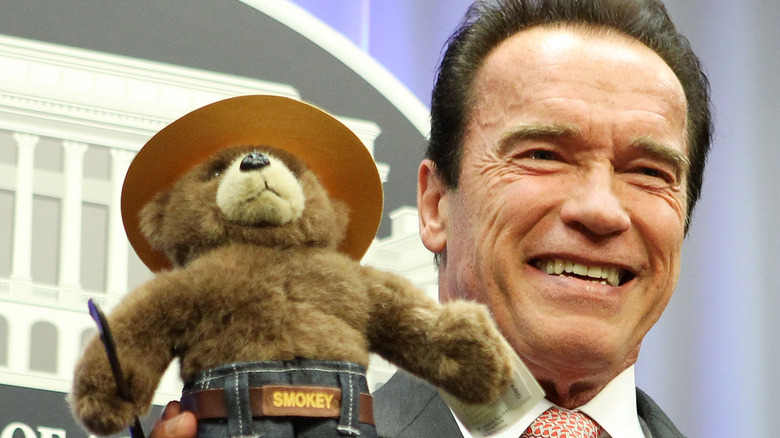 Arnold Schwarzenegger with Smokey Bear