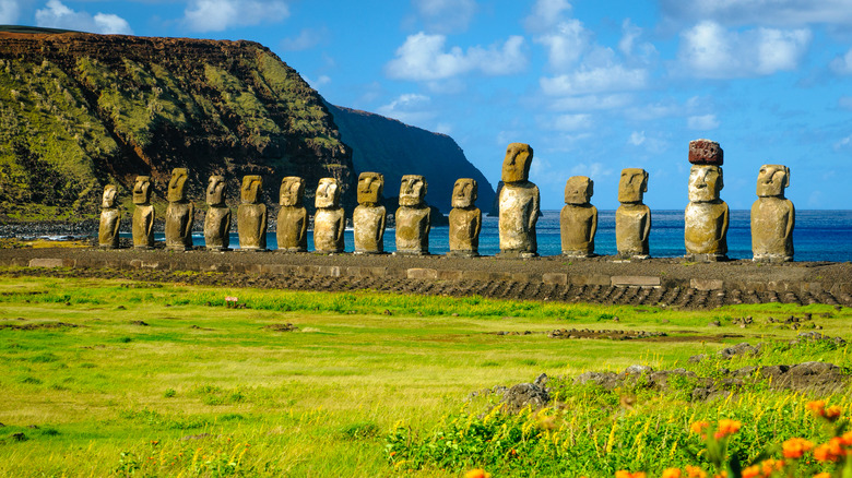 Easter Island with Moai statues