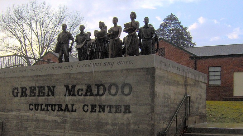 Life-size bronze statues of the Clinton Twelve in front of the former Green McAdoo School