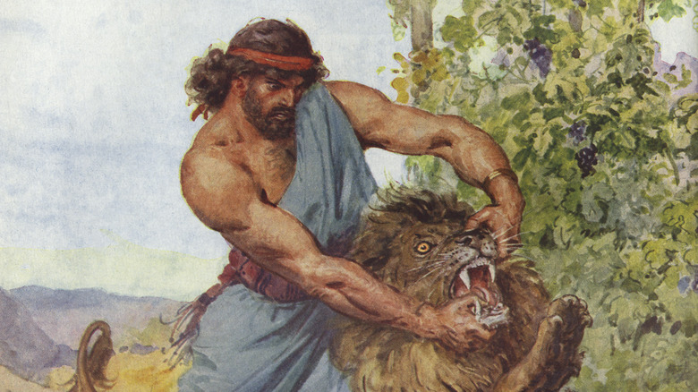 samson killing a lion