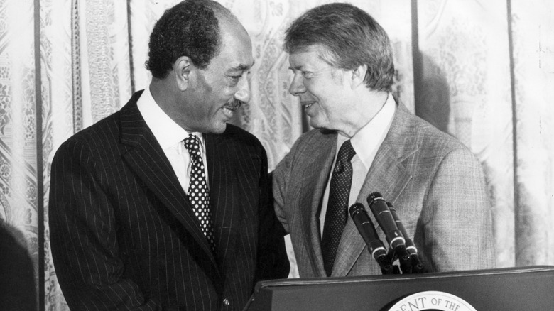 Former Egyptian president Anwar Sadat and President Jimmy Carter