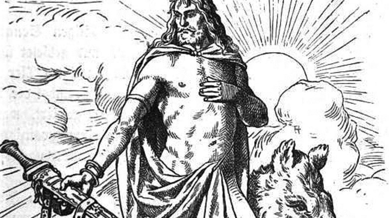 illustration of the god Freyr half naked