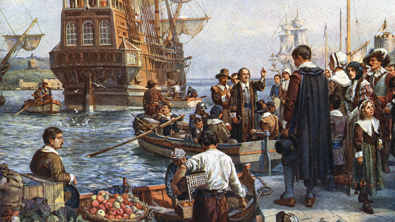 pilgrims boarding the mayflower
