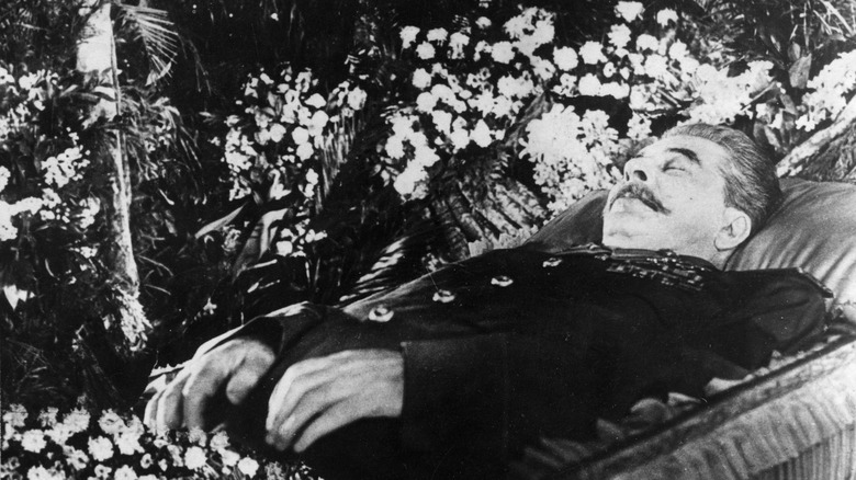 Joseph Stalin's body is on display during his funeral