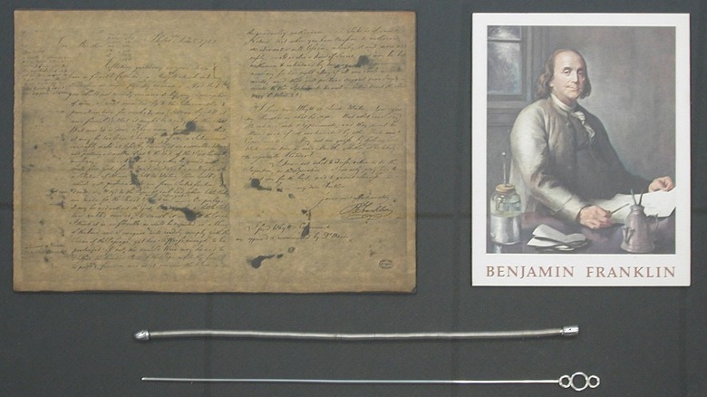Benjamin Franklin flexible catheter with handwritten document