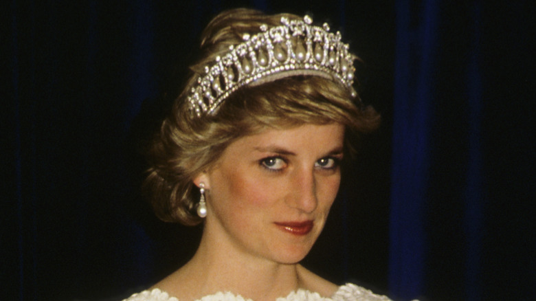 Princess Diana in tiara white dress