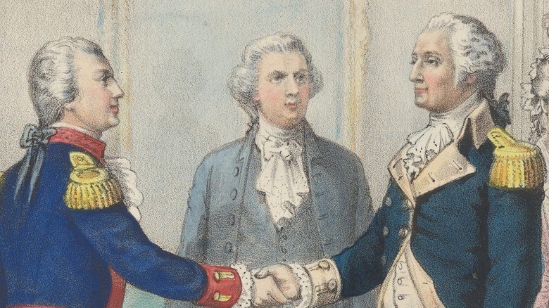 Marquis de Lafayette greets George Washington