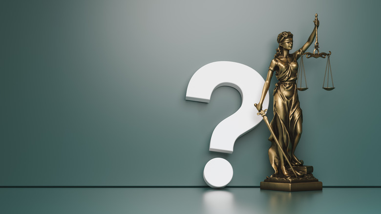 lady justice statue question mark