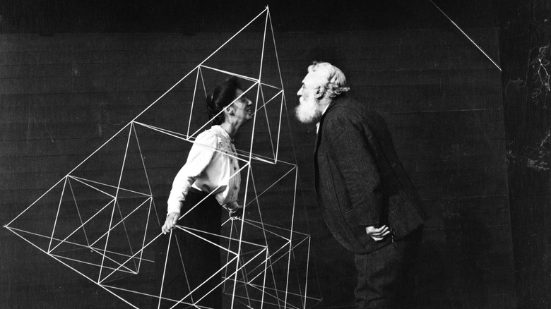 Alexander Graham Bell kissing wife Mabel through kite