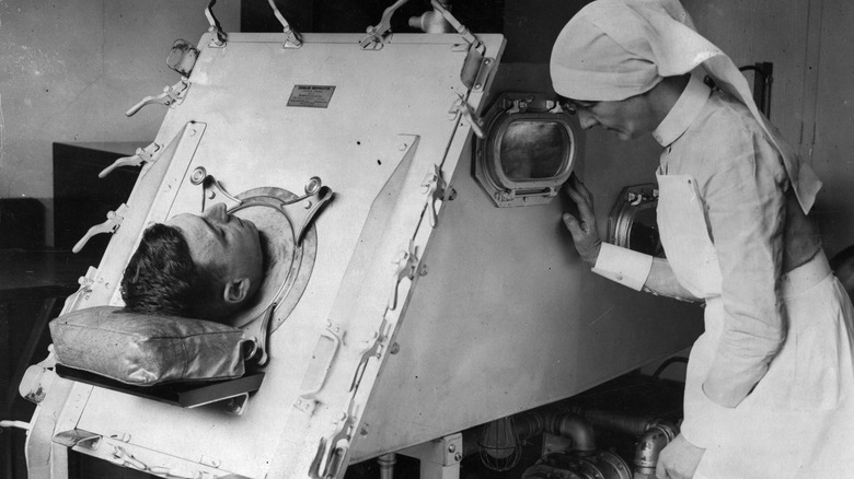 Patient in iron lung in 1938