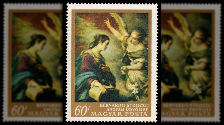 Mary and the Archangel Gabriel on a stamp