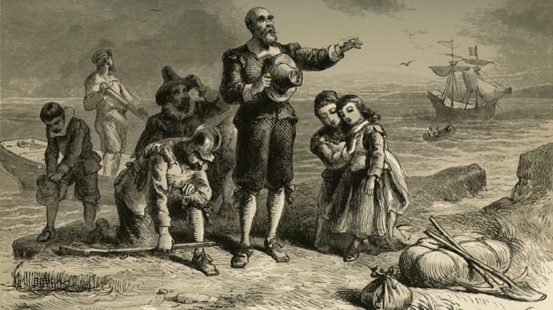 engraving of the pilgrims