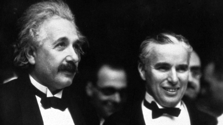 Albert Einstein and Charlie Chaplin posing