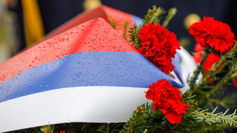Russian flag and funeral wreath