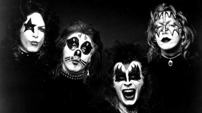KISS posing for the cover of their debut album