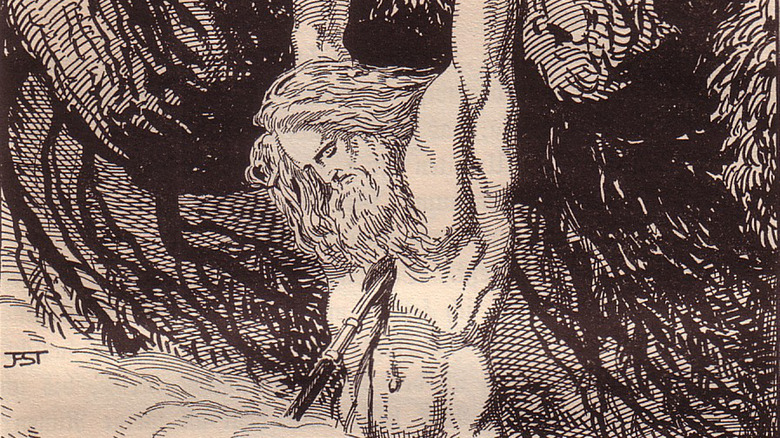 Odin hanging on tree impaled
