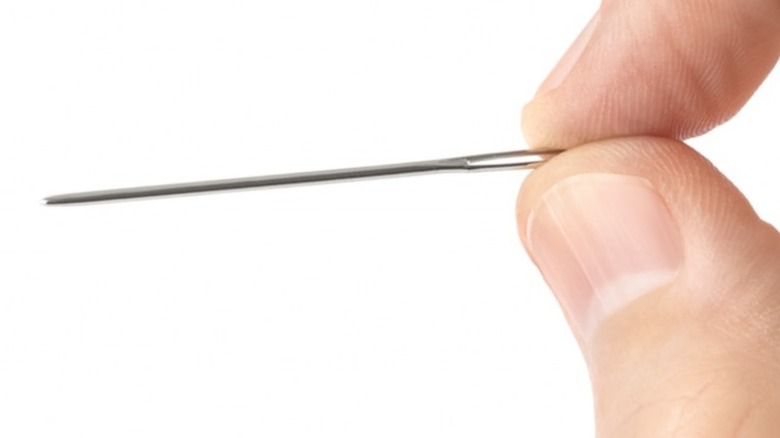 fingers holding sewing needle